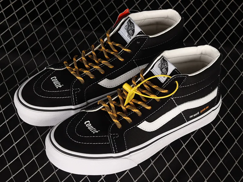 All categories Vans Vans series Vans Mid Vans China Coutie Vans x One World 2 joint limited edition black and yellow letter mid-top casual canvas shoes VN0A391F3TGT